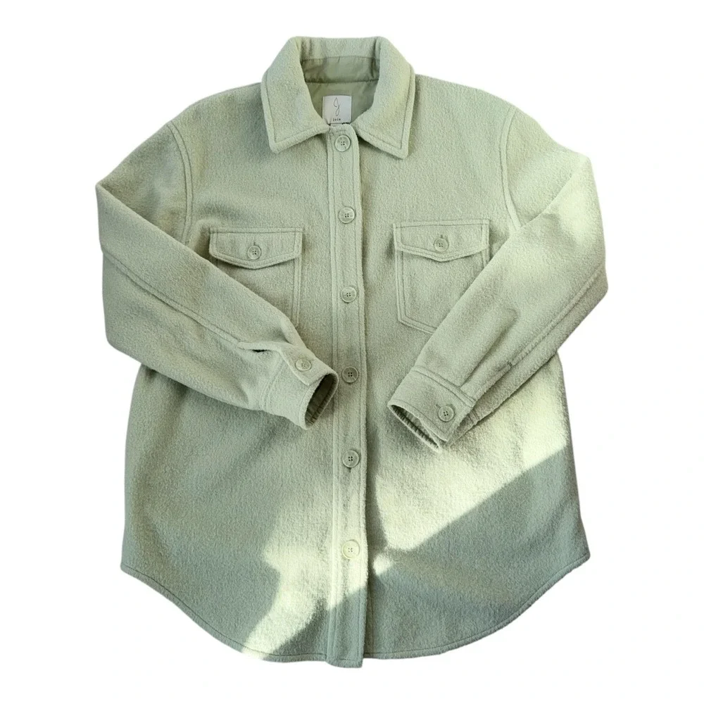 Joie Sage Green Fleece Shacket Jacket Medium Oversized Button Front Chartreuse - Picture 2 of 6